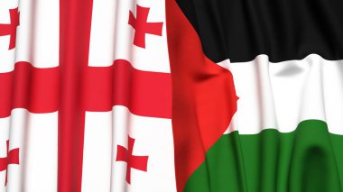 Gerçek kumaş desenli GEORGIA ve Filistin 4k bayrakları