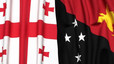 GEORGIA ve PAPUA YENİ GİNE bayrakları gerçekçi kumaş dokusuna sahip