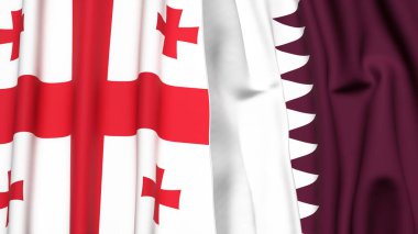 Gerçekçi kumaş dokusuna sahip GEORGIA ve Katar bayrakları