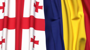 Gerçekçi kumaş dokusuna sahip GEORGIA ve ROMANIA bayrakları