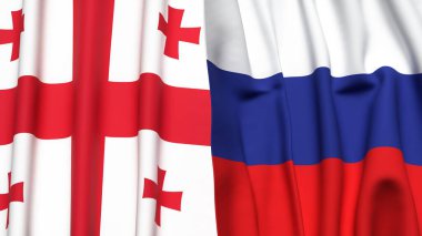 Gerçekçi kumaş dokusuna sahip GEORGIA ve RUSSIA bayrakları