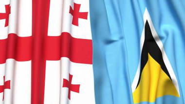 Gerçek kumaş dokusuna sahip GEORGIA ve SAINT LUCIA bayrakları