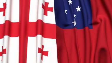 Gerçekçi kumaş dokusuna sahip GEORGIA ve SAMOA bayrakları