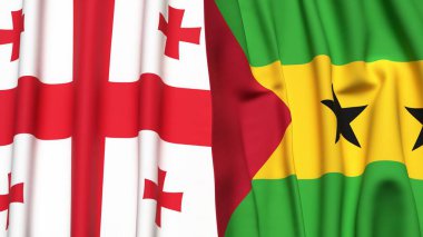 Gerçek kumaş desenli Gürcistan ve SAO TOME bayrakları