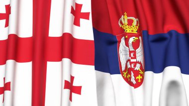 Gerçekçi kumaş dokusuna sahip GEORGIA ve SERBIA bayrakları