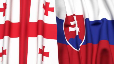 Gerçekçi kumaş dokusuna sahip GEORGIA ve SLOVAKIA bayrakları