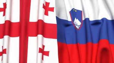 Gerçekçi kumaş dokusuna sahip GEORGIA ve SLOVENIA bayrakları