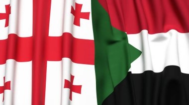 Gerçek kumaş dokusuna sahip GEORGIA ve SUDAN bayrakları
