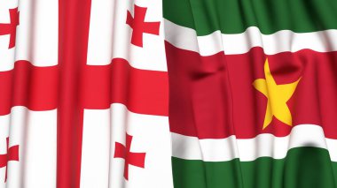 Gerçekçi kumaş dokusuna sahip GEORGIA ve SURINAME bayrakları