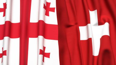 Gerçekçi kumaş dokusuna sahip GEORGIA ve SWitzERLAND bayrakları