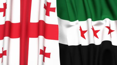 Gerçekçi kumaş dokusuna sahip GEORGIA ve SYRIA bayrakları
