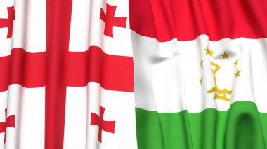 Gerçekçi kumaş dokusuna sahip GEORGIA ve TAJIKISTAN bayrakları