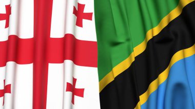 Gerçekçi kumaş dokusuna sahip Gürcistan ve TANZANIA bayrakları