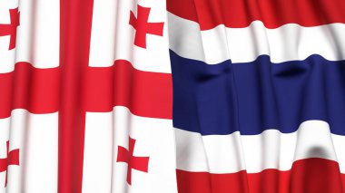 Gerçekçi kumaş dokusuna sahip Gürcistan ve Tayland bayrakları