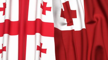 Gerçekçi kumaş dokusuna sahip GEORGIA ve TONGA bayrakları