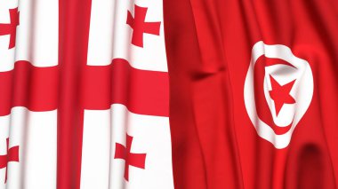Gerçekçi kumaş dokusuna sahip GEORGIA ve TUNISIA bayrakları