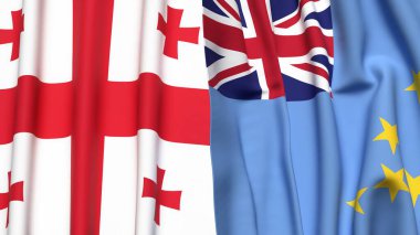 Gerçekçi kumaş dokusuna sahip GEORGIA ve TUVALU bayrakları