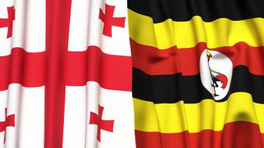 Gerçekçi kumaş dokusuna sahip GEORGIA ve UGANDA bayrakları