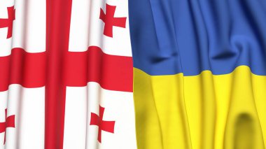 Gerçekçi kumaş dokusuna sahip Gürcistan ve UKRAINE bayrakları