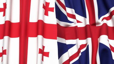 Gerçekçi kumaş dokusuna sahip GEORGIA ve UNITED KINGDOM bayrakları
