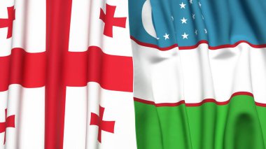 Gerçekçi kumaş dokusuna sahip GEORGIA ve UZBEKISTAN bayrakları