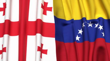 Gerçekçi kumaş dokusuna sahip GEORGIA ve Venezuela bayrakları