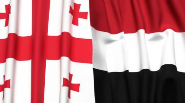 Gerçek kumaş dokusuna sahip GEORGIA ve YEmen bayrakları