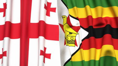 Gerçekçi kumaş dokusuna sahip GEORGIA ve ZIMBABWE bayrakları