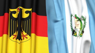 GERMANY ve GUATEMALA bayrakları gerçekçi kumaş dokusuyla