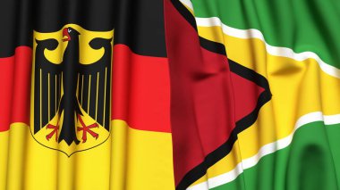 Gerçekçi kumaş dokusuna sahip Alman ve GUYANA bayrakları