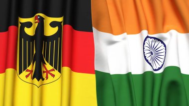 Gerçekçi kumaş dokusuna sahip Alman ve Hint bayrakları