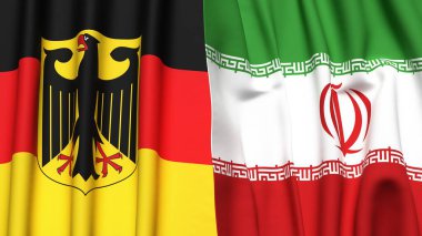 GERMANY ve İRAN bayrakları gerçekçi kumaş dokusuna sahip