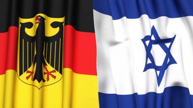 Gerçekçi kumaşlı Alman ve İsrail bayrakları