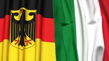 Gerçekçi kumaş dokusuna sahip Alman ve İtalyan bayrakları