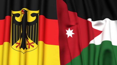 Gerçekçi kumaş dokusuna sahip Alman ve JORDAN bayrakları