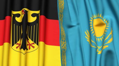 GERMANY ve KAZAKHSTAN bayrakları gerçekçi kumaş dokusuyla