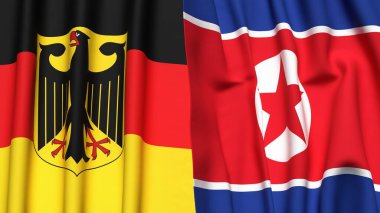 GERMANY Bayrakları ve KOREA Kuzey Gerçekçi kumaş dokusuyla