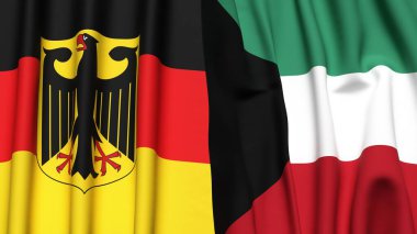 GERMANY ve KUWAIT bayrakları gerçekçi kumaş dokusuyla