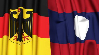 GERMANY ve LAOS bayrakları gerçekçi kumaş dokusuyla