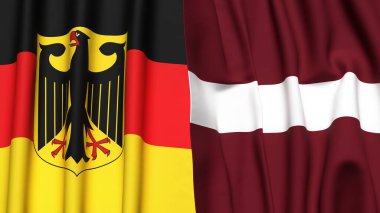 Gerçekçi kumaş dokusuna sahip ALMANY ve LATVIA bayrakları