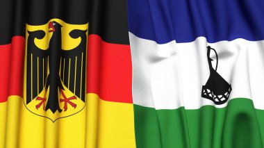 Gerçekçi kumaş desenli ALMANY ve LESOTHO bayrakları