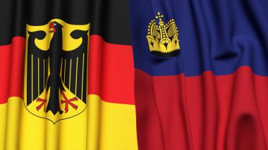 Gerçekçi kumaş dokusuna sahip ALMANY ve LİECHTENSTEIN bayrakları