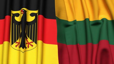 Gerçekçi kumaş dokusuna sahip Alman ve Litvanya bayrakları