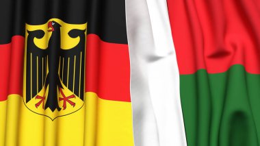 Gerçekçi kumaş dokusuna sahip ALMANY ve MADAGASCAR bayrakları