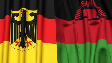 GERMANY ve MALAWI bayrakları gerçekçi kumaş dokusuyla