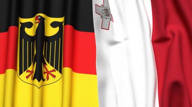 GERMANY ve MALTA bayrakları gerçekçi kumaş dokusuyla