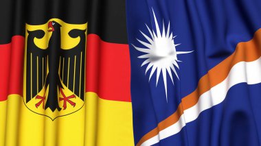 GERMANY Bayrakları ve Marshall Adaları Gerçekçi kumaş dokusuna sahip