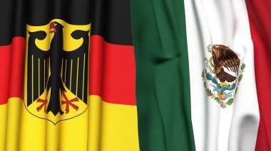 GERMANY ve MEXICO bayrakları gerçekçi kumaş dokusuna sahip