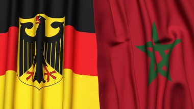 Gerçekçi kumaş dokusuna sahip Alman ve MoroCCO bayrakları