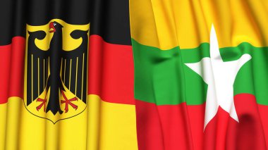 GERMANY ve Myanmar bayrakları gerçekçi kumaş dokusuyla